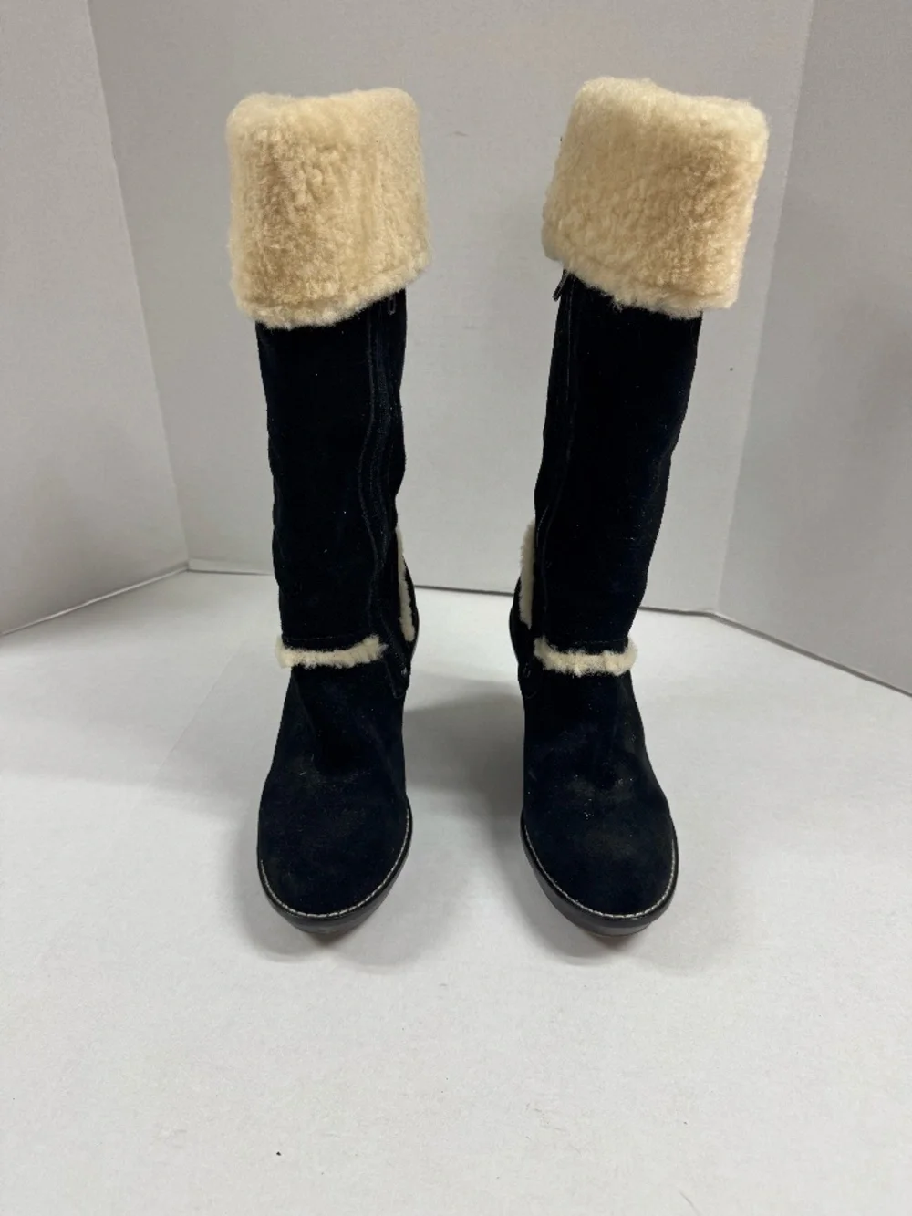 UGG Aubrie Wedge Shearling Knee Boot‎ in Black - Size 7.5.